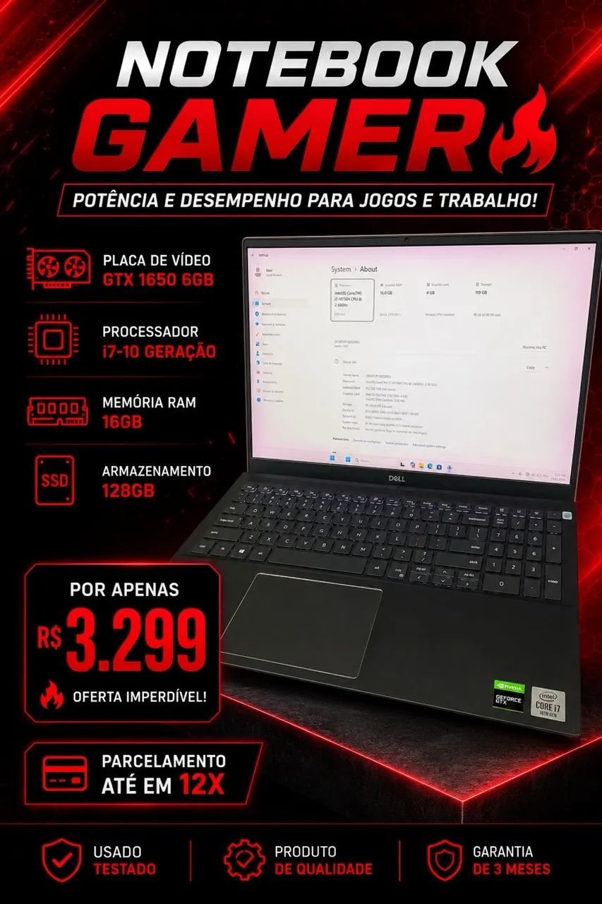 Notebook Dell vostro 7500 gamer 