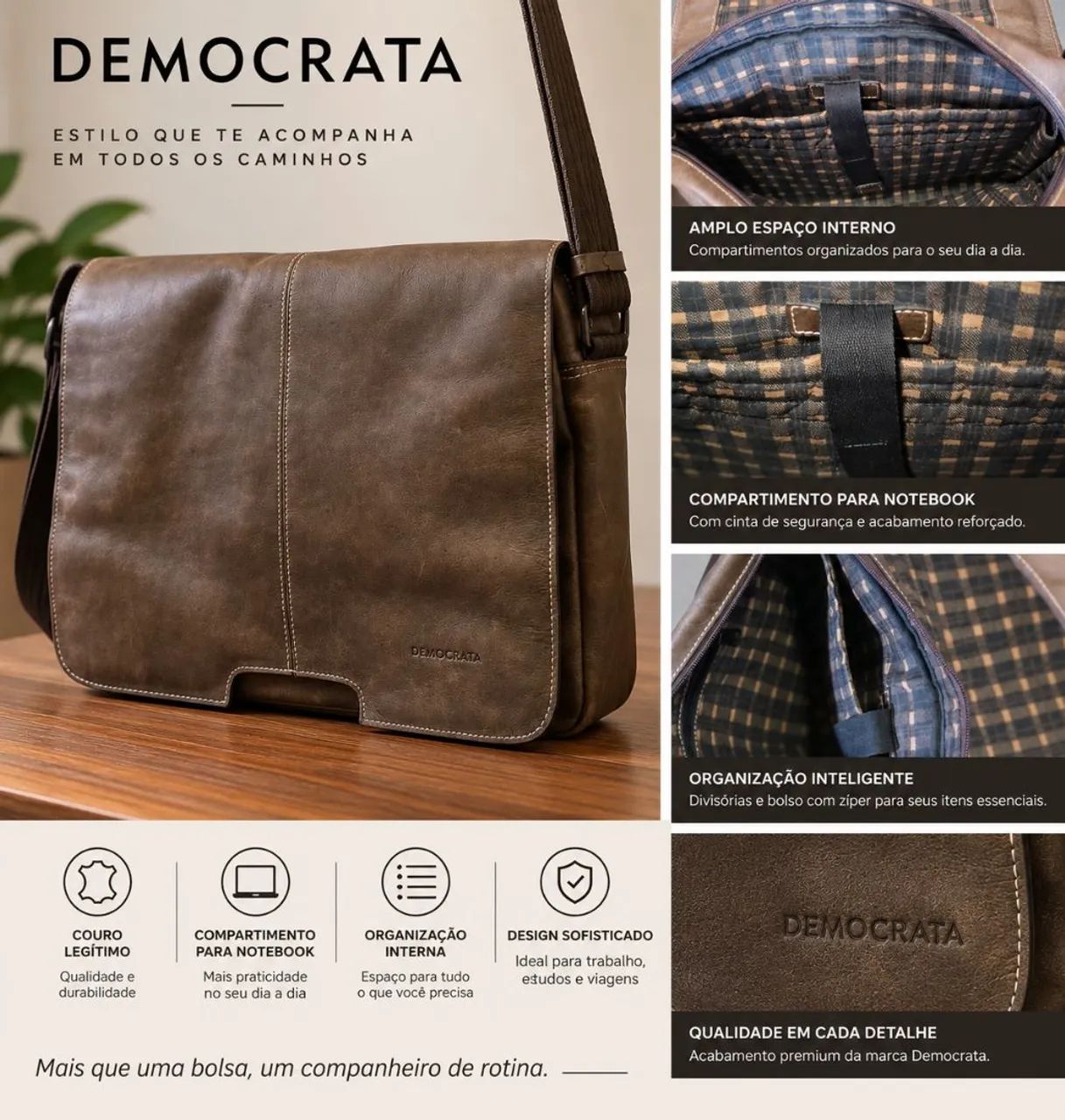 Bolsa Democrata em Couro Legítimo