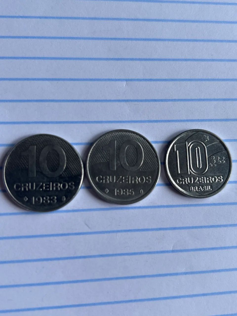 Moedas 10 cruzeiros 1983,1985 e 1991