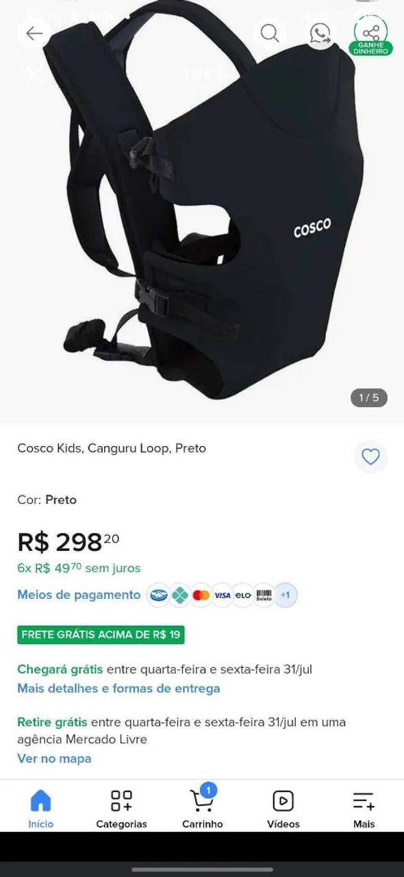 Vendo canguru da marca cosco 