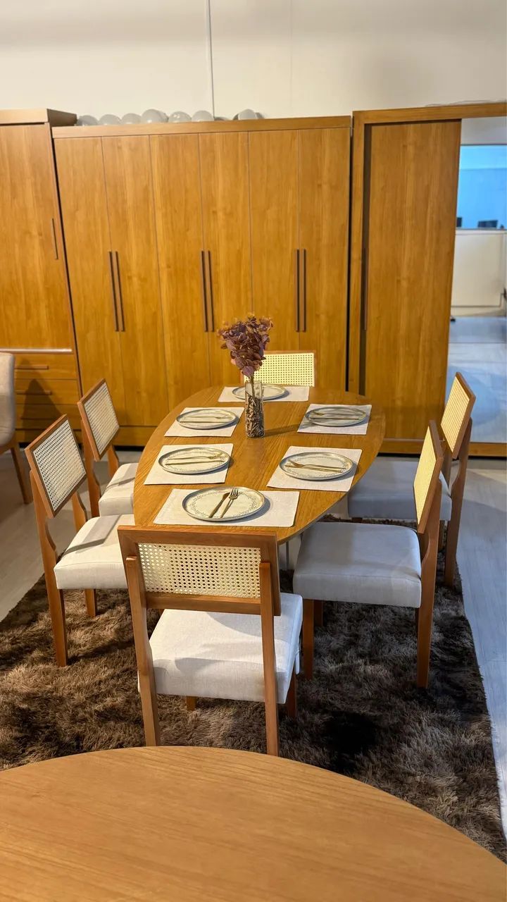 Mesa de jantar oval 2,00 metros com 6 cadeiras telinh 