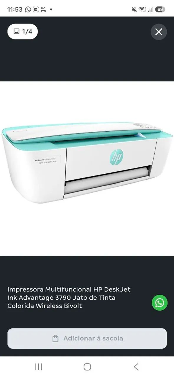 Impressora wireless HP 3790 nunca usada 350,00 