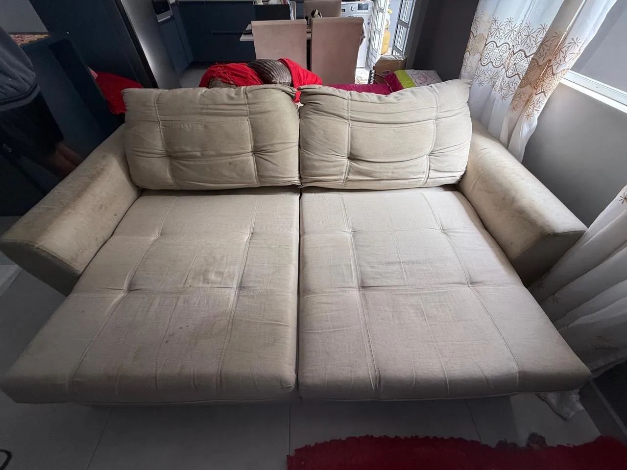 Sofá Retrátil 223 cm - Bege - Foto 2