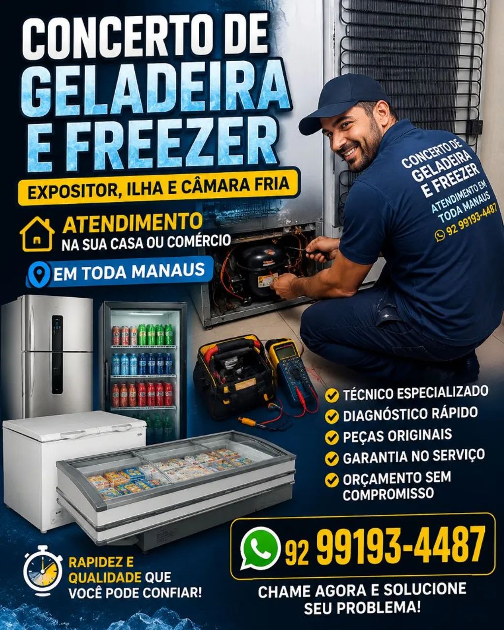 Concerto de geladeira, freezer, expositor, ilha ! 