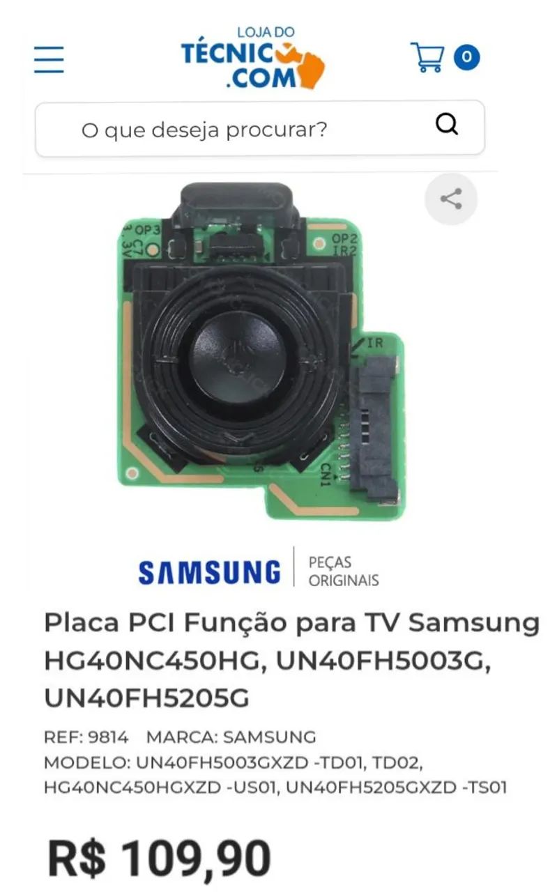 Botão power Sensor Samsung 32" 40" UN40FH5205G BN41-01901 + Cabo Flat