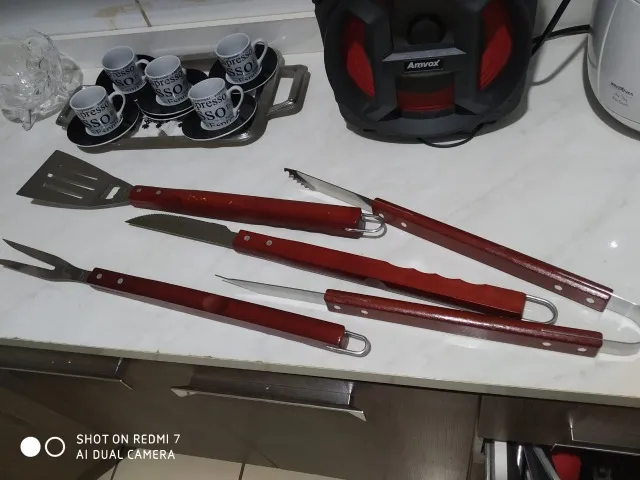 Conjunto Para Churrasco 4 Peças Longo, Inox E Madeira - Mor