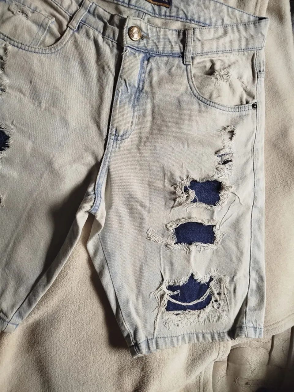 Shorts Jeans Destroyed Masculino - Tamanho 42 - Foto 2