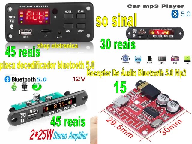 Placa Usb Bluetooth 5.0 Mp3 Rádio Fm so sinal - Foto 2