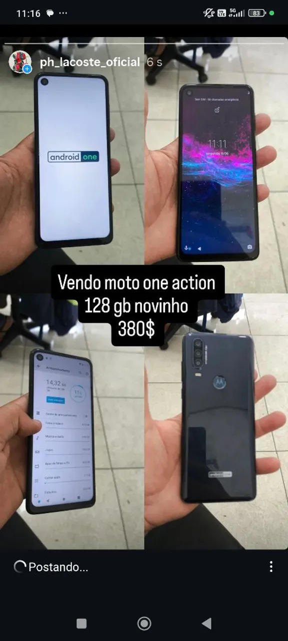 Vendo moto one action 128 gb com nfc