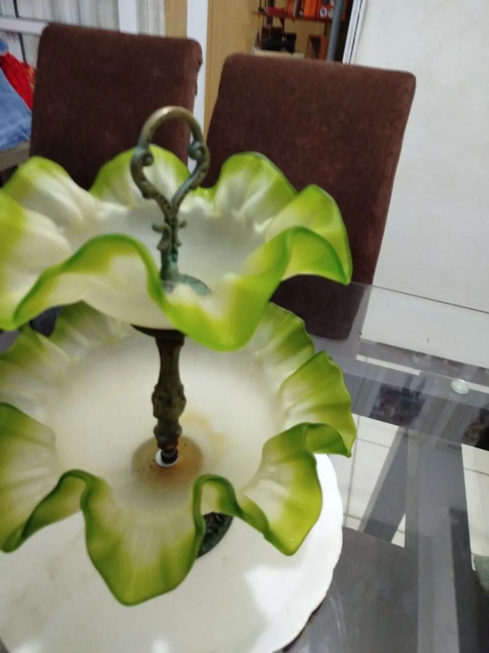 Fruteira  rara com estrutura em bronze vidro verde  - Foto 4
