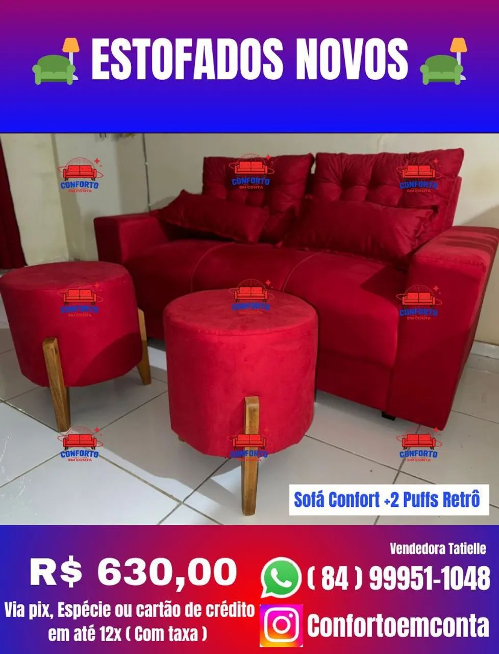 Sofá Confort + 2 Puffs Retrô - Novo diretamente da fábrica. - Foto 3