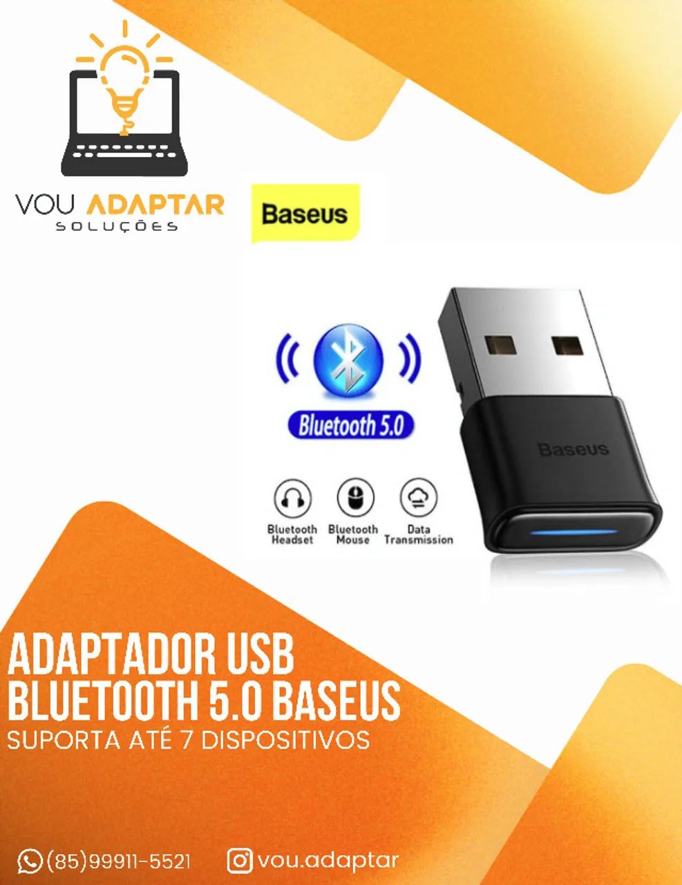 Adaptador Bluetooth 5.0 para PC/Notebook - Baseus 7 dispositivos simultâneos