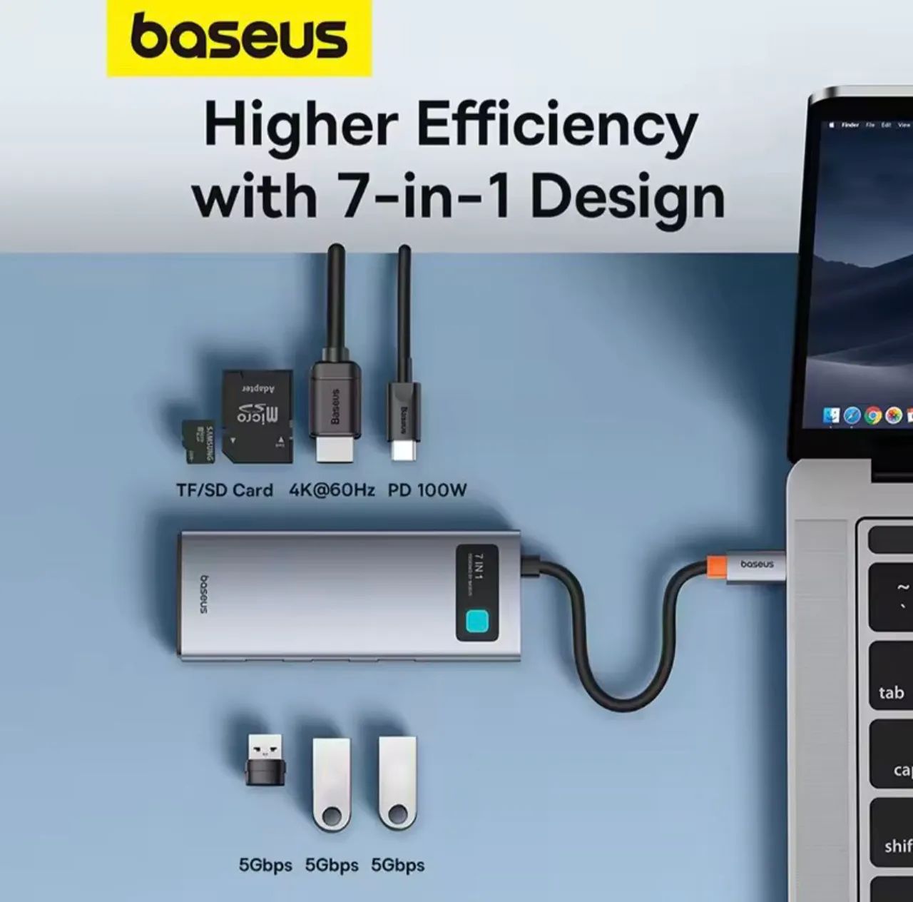 Adaptador USB-C Baseus 7-em-1 4K@60Hz - Foto 5