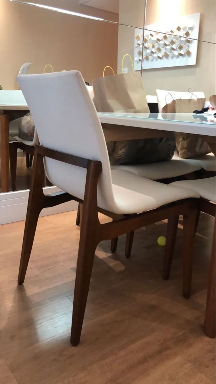 Conjunto de Cadeiras de Jantar linho com madeira 