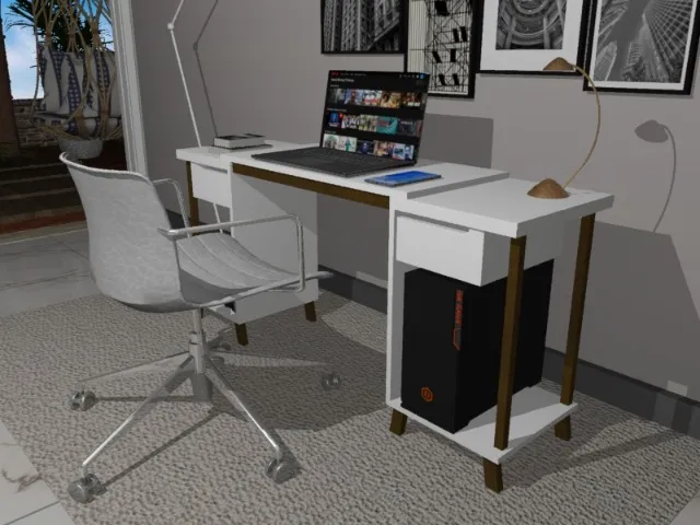 Mesa de Escritório Delluxe Wood. Em Madeira Maciça L150CM X P40cm x A75CM.