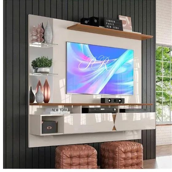Painel Suspenso Intense Para TV Até 55 Polegadas Off White/Damasco Lukaliam 