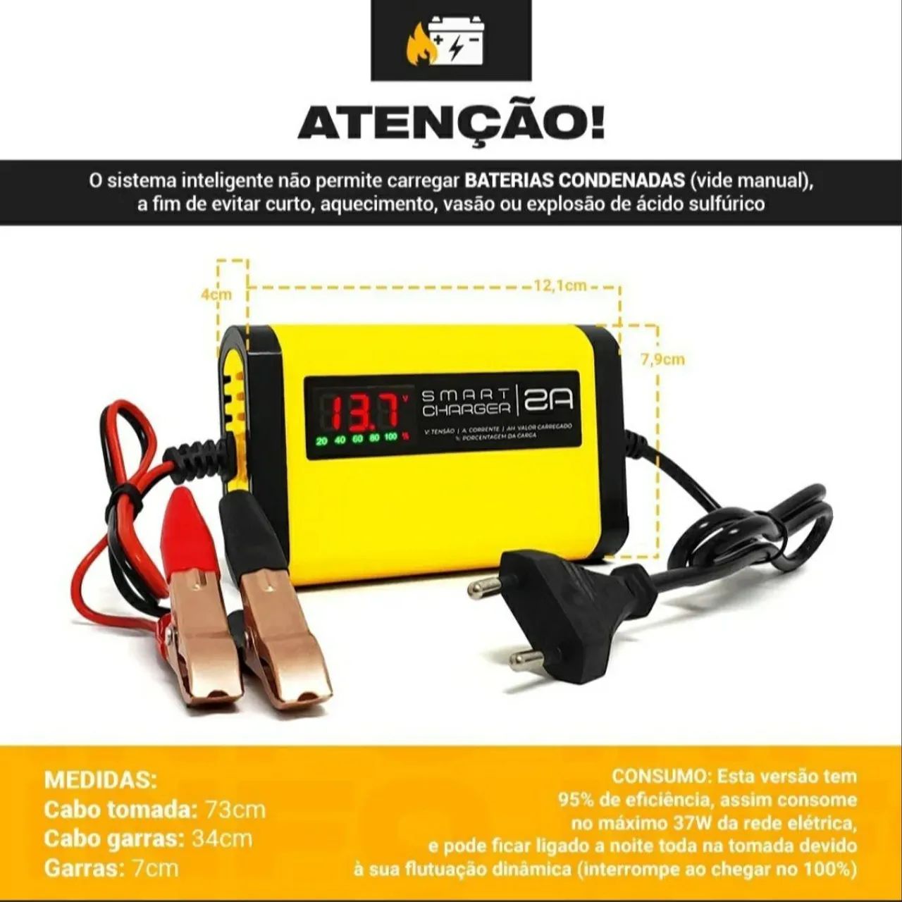 Carregador de Bateria Para Moto e Carro 12V - Foto 4