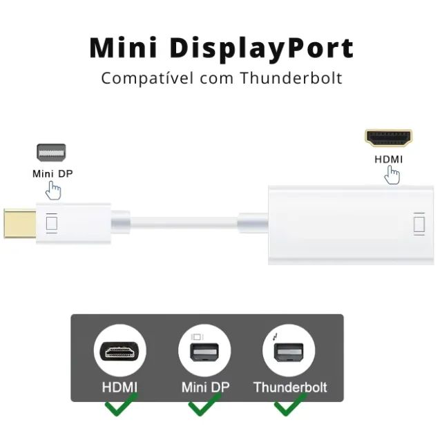 Cabo Mini Displayport Thunderbolt / Thunderbolt para Hdmi Macbook Apple - Foto 2