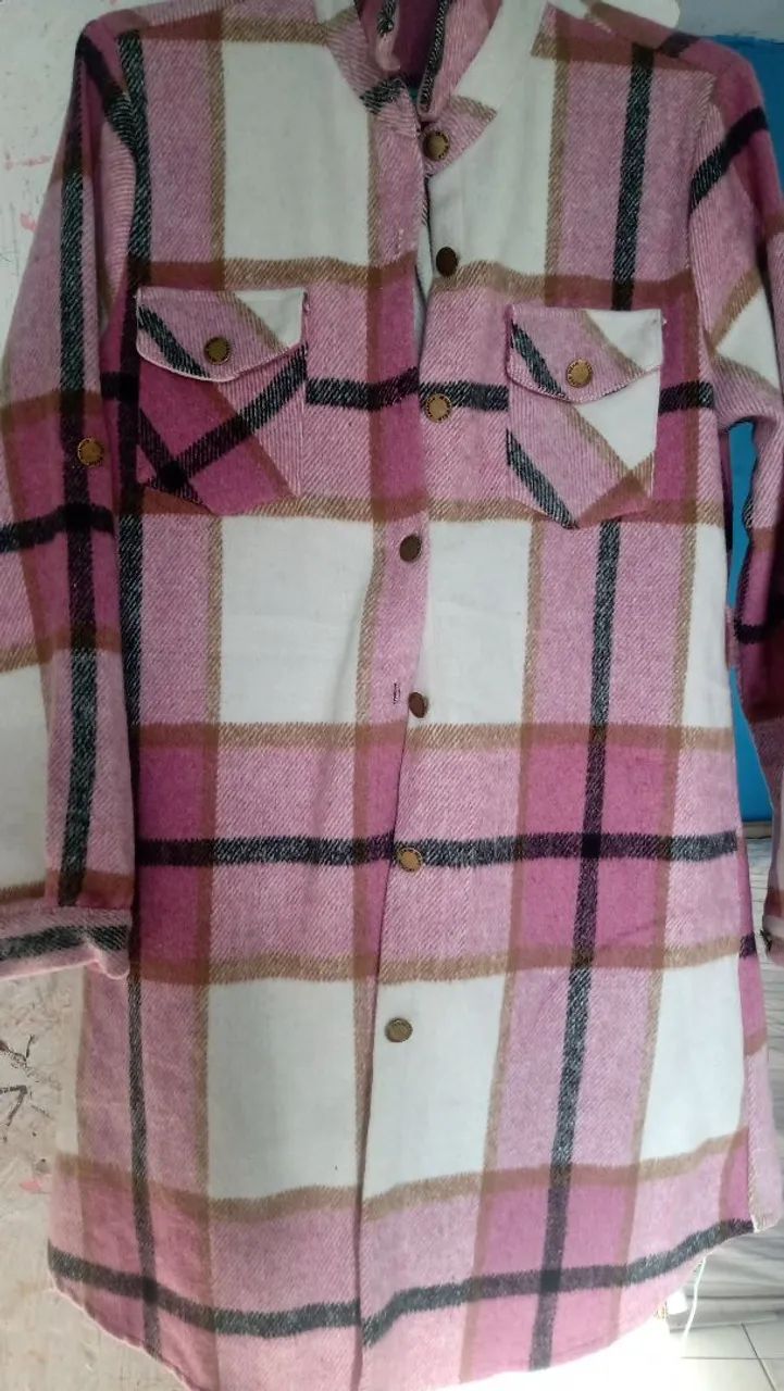 Camisa xadrez feminina rosa