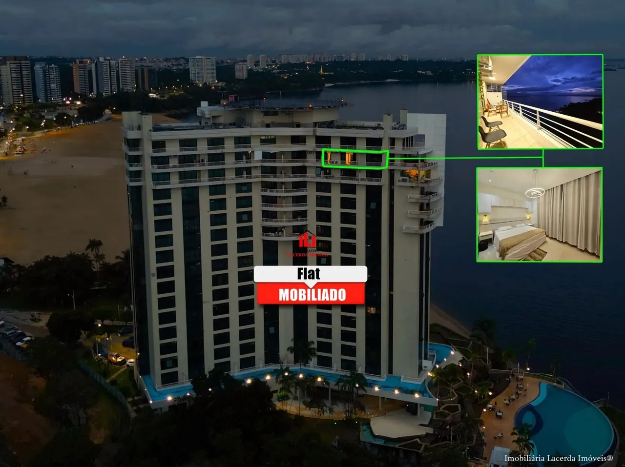 Flat Mobiliado no Tropical Hotel com 66m² Privativo + varanda e Vista Espetacular