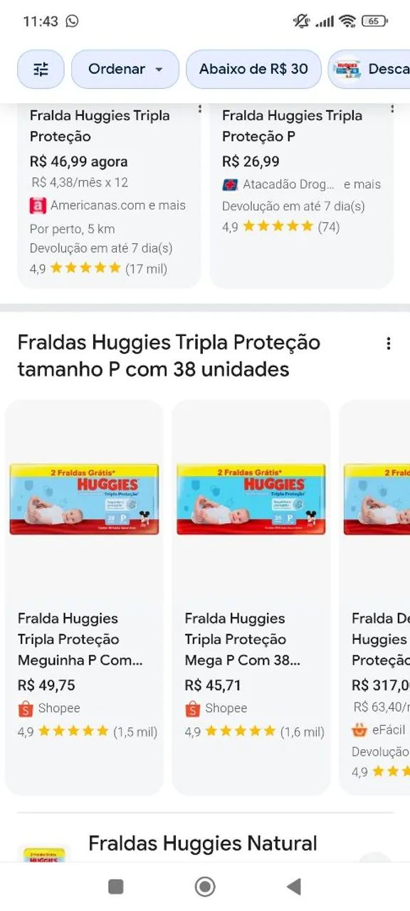 2 fraldas Huggies por 60