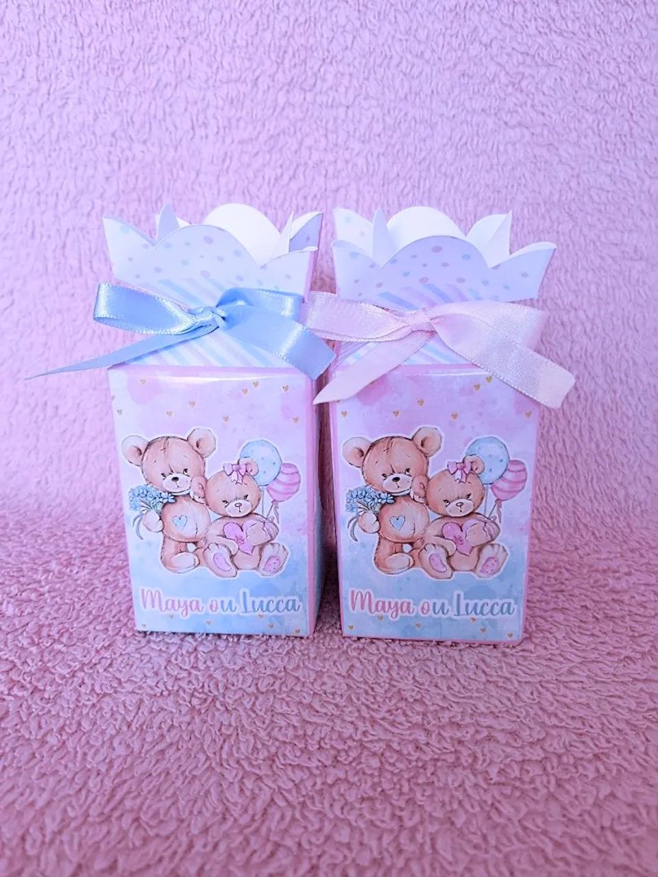 Chá de bebê caixinhas personalizadas com nome