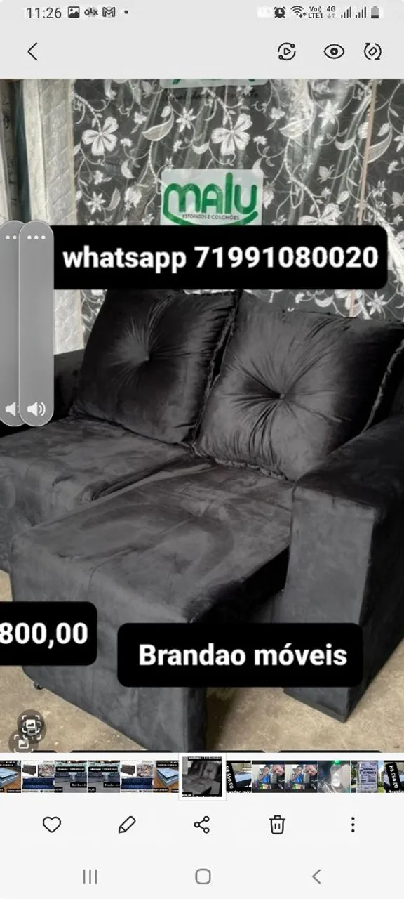 Sofá de retrátil Canto Preto - Novo
