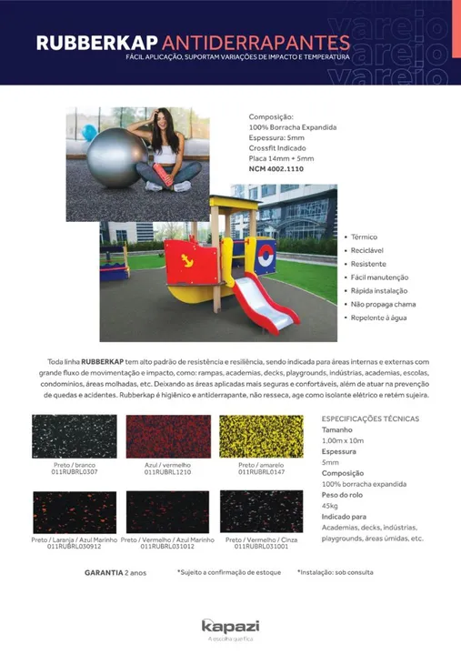 Piso Emborrachado Antiderrapante Rubberkap para Academia e playground