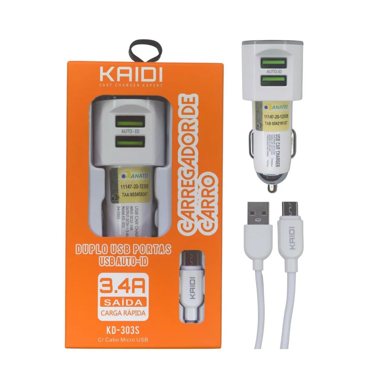 Carregador Veicular Kaidi 2.4A + Cabo Micro USB - Novo - Foto 3