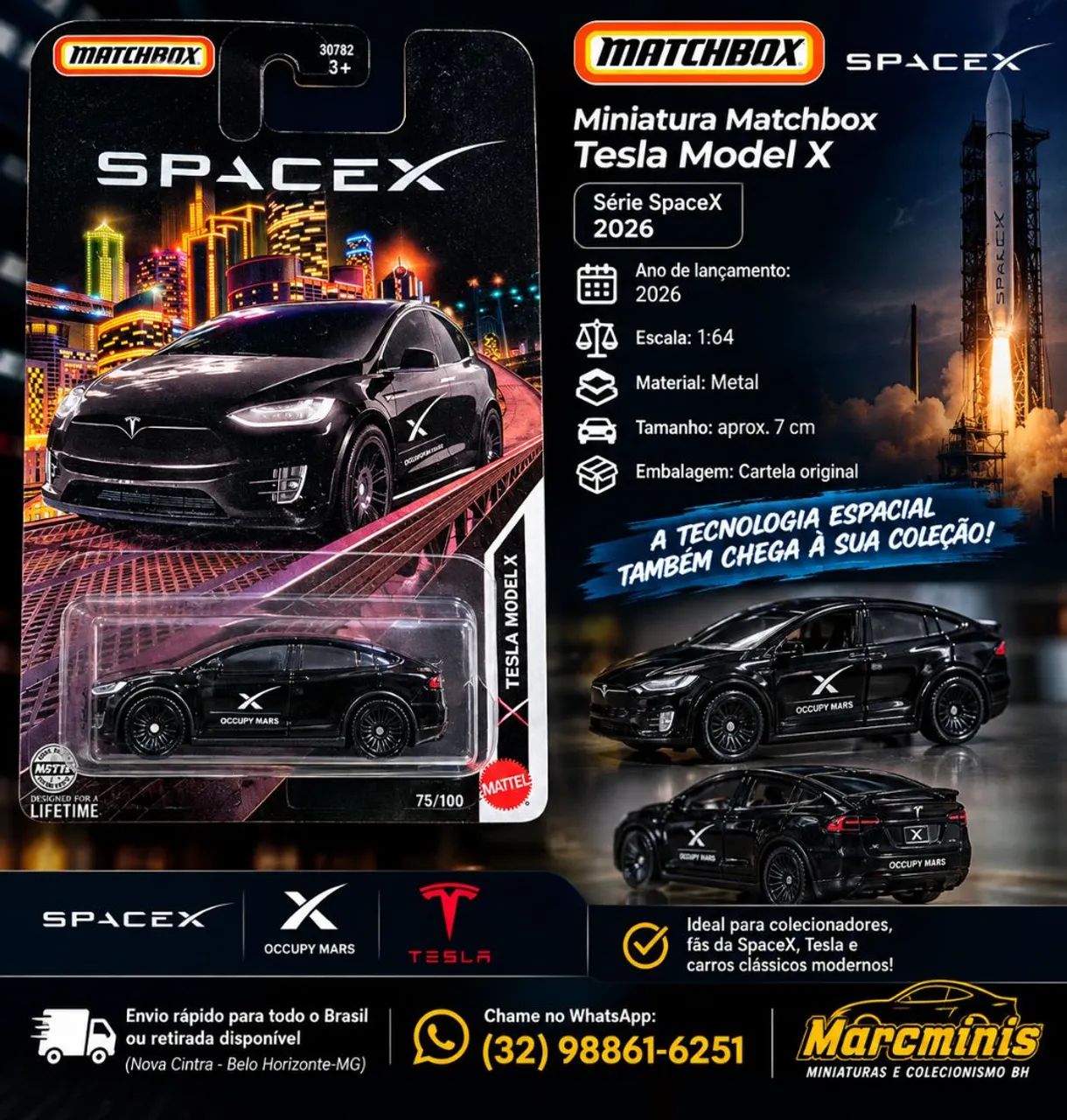 Miniatura Matchbox Tesla Model X SpaceX - Foto 3
