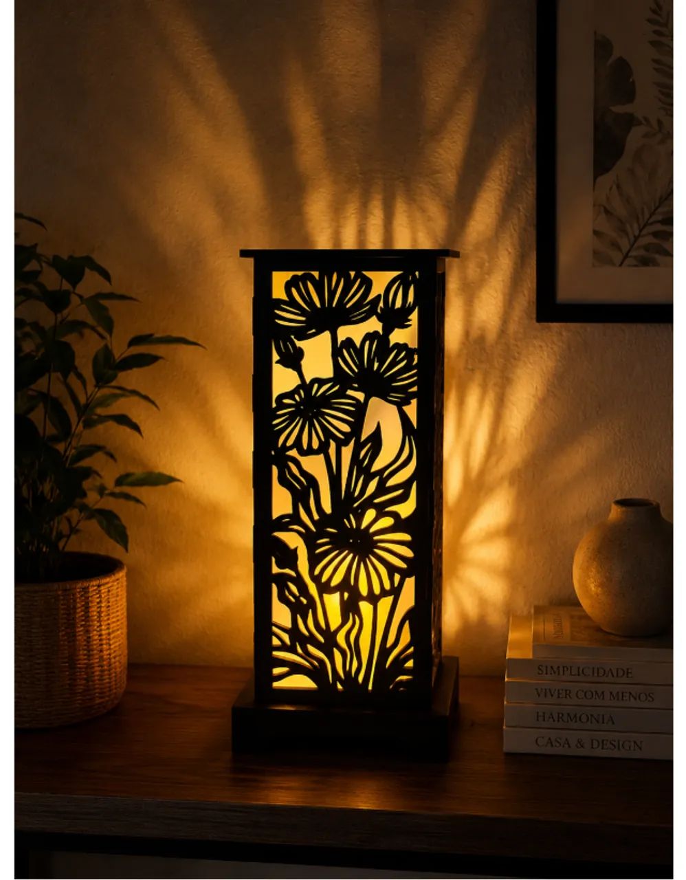 Abajur De Quarto E Sala Mdf 26cm Floral