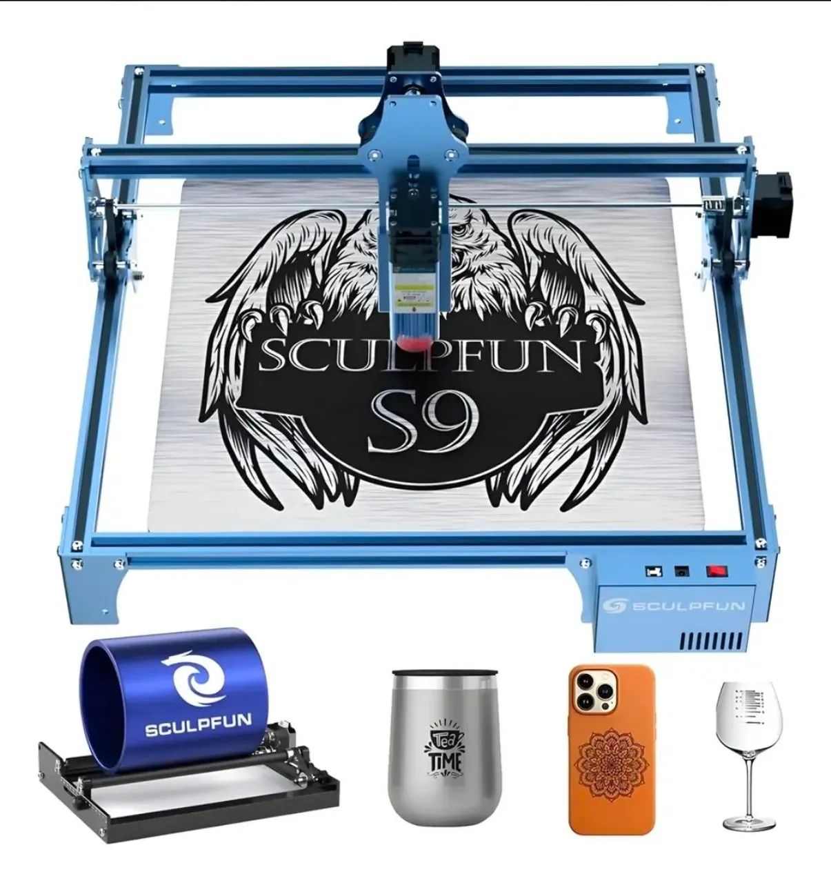 Maquina corte e gravação laser Sculpfun S9 com rolo rotativo