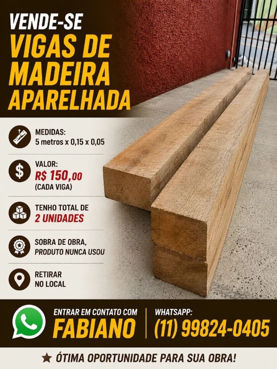 VIGA DE MADEIRA APARELHADA NOVA