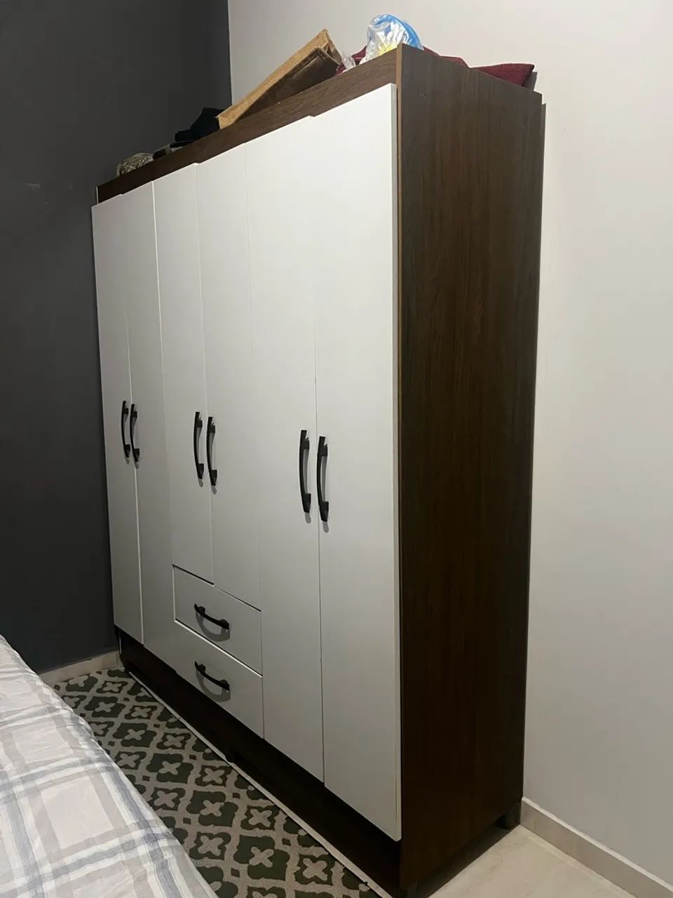 Guarda-Roupa 6 Portas com Gavetas | Branco com Madeira
