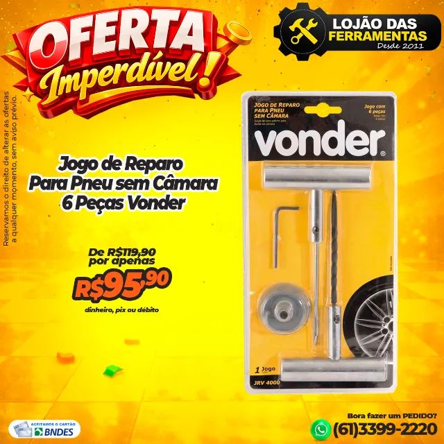 Jogo Para Reparo de Pneu sem Câmara 6 Peças Vonder