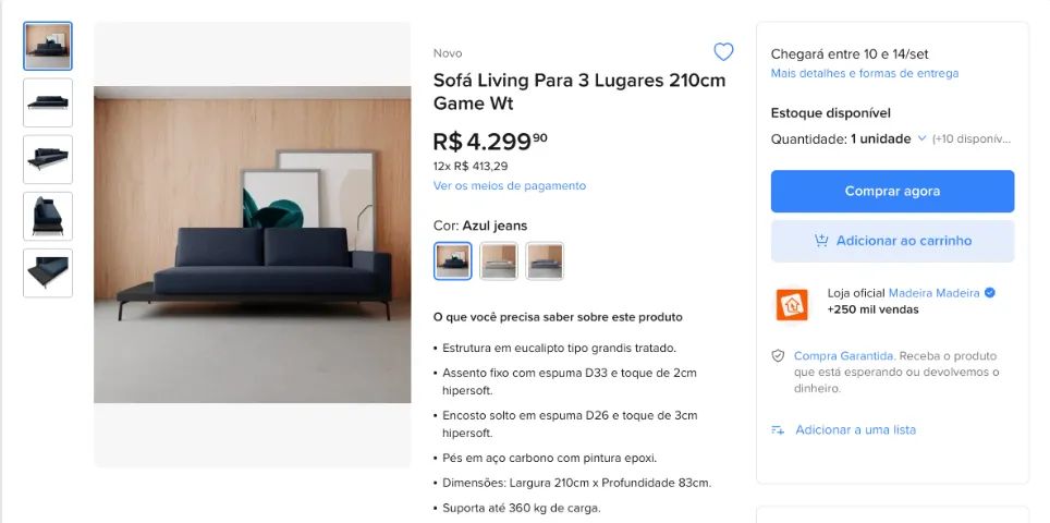 Sofa azul marinho em linho - Foto 2