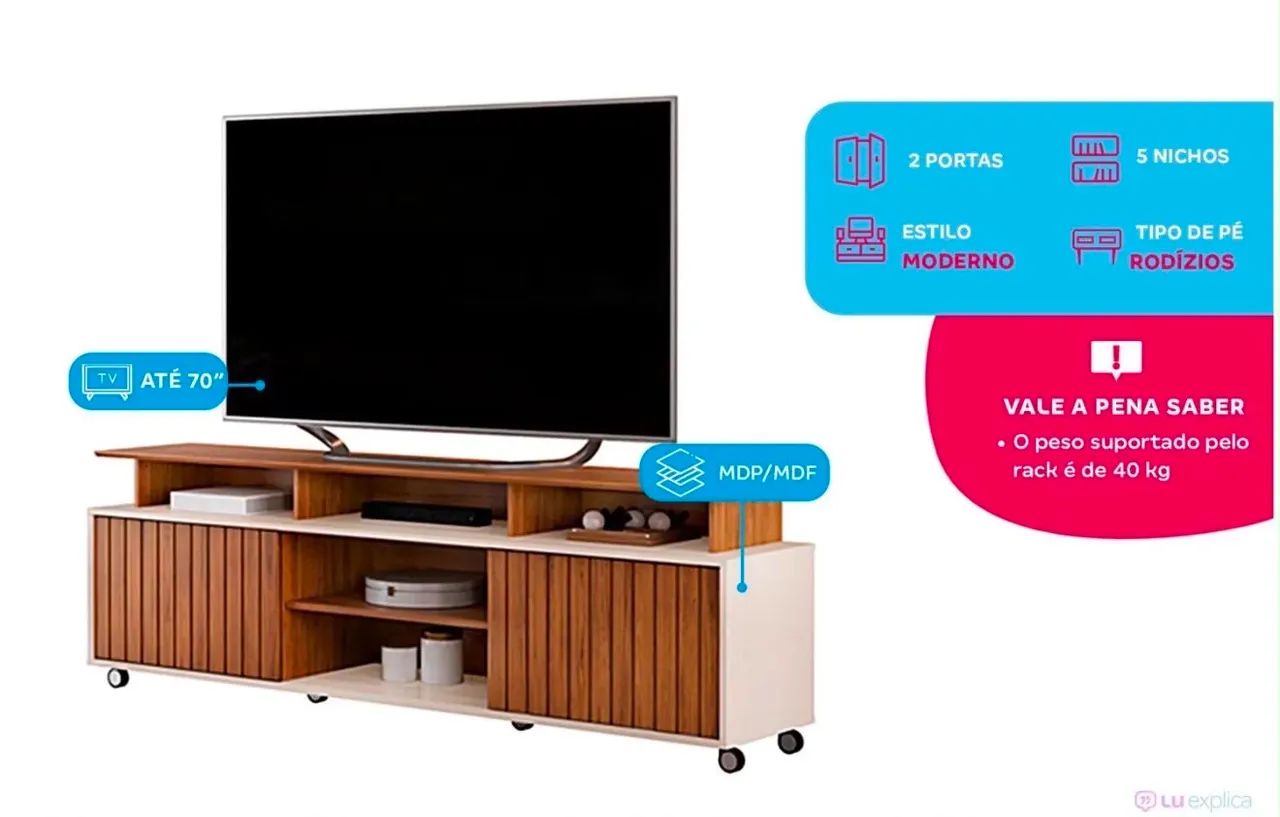 Rack com Painel e Rodinhas -Entrega Grátis -  - Foto 3