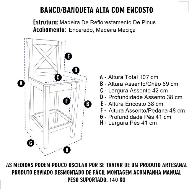 Banqueta Alta Madeira Encosto Design Clássico - Foto 2