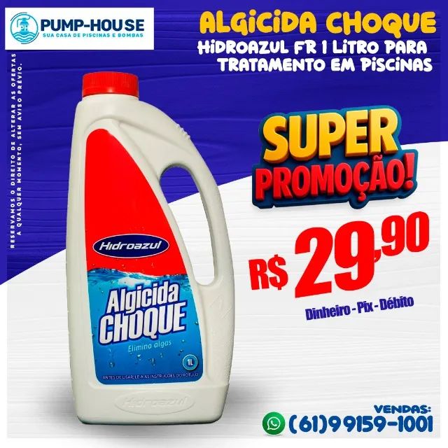 Algicida Choque Hidroazul FR 1 Litro Para Tratamento em Piscinas