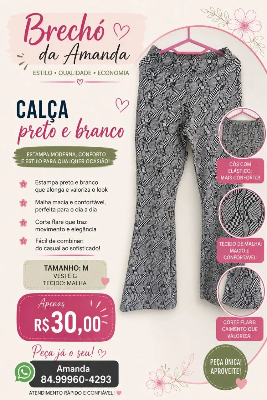 Calça preto e branco