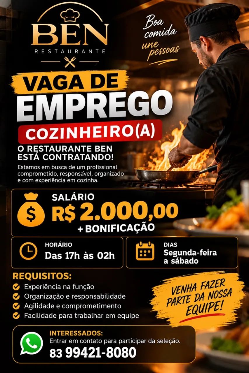 Vaga para cozinheiro 