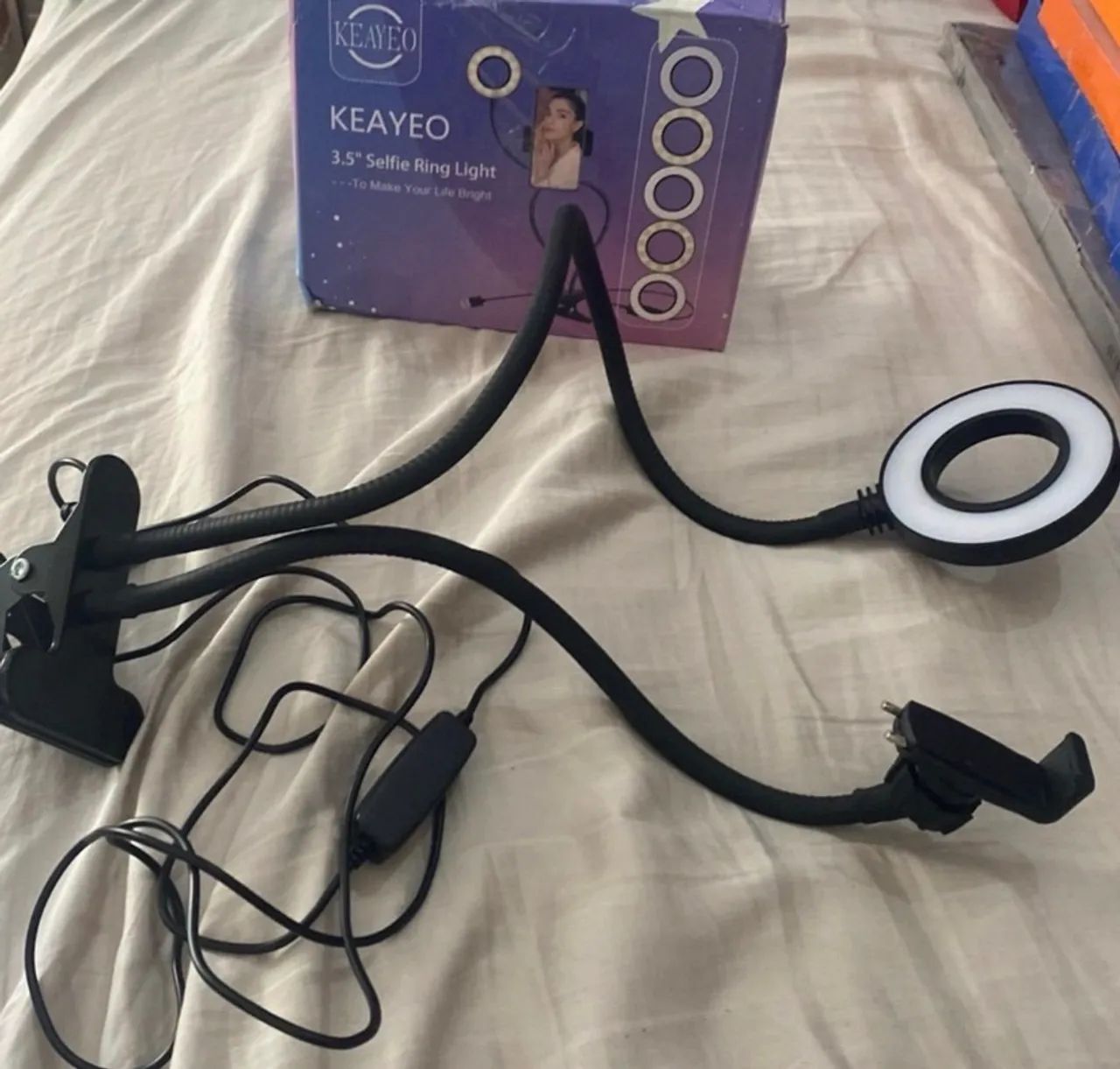 suporte celular ring light usb luminária led para youtubers preto - Foto 3