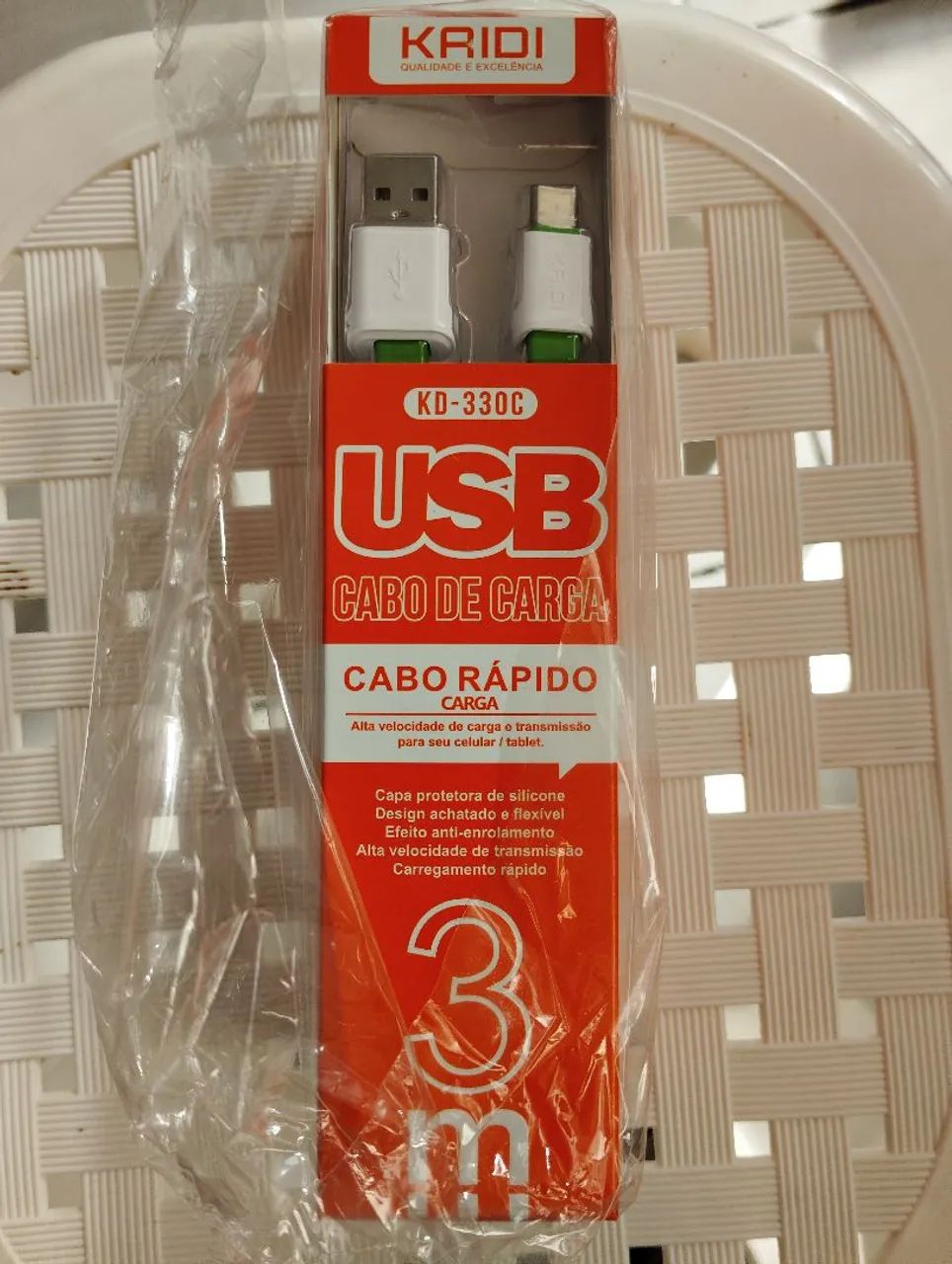 Cabo carregador USB tipo c com 3 m de comprimento KAIDI KD-330C - Foto 3