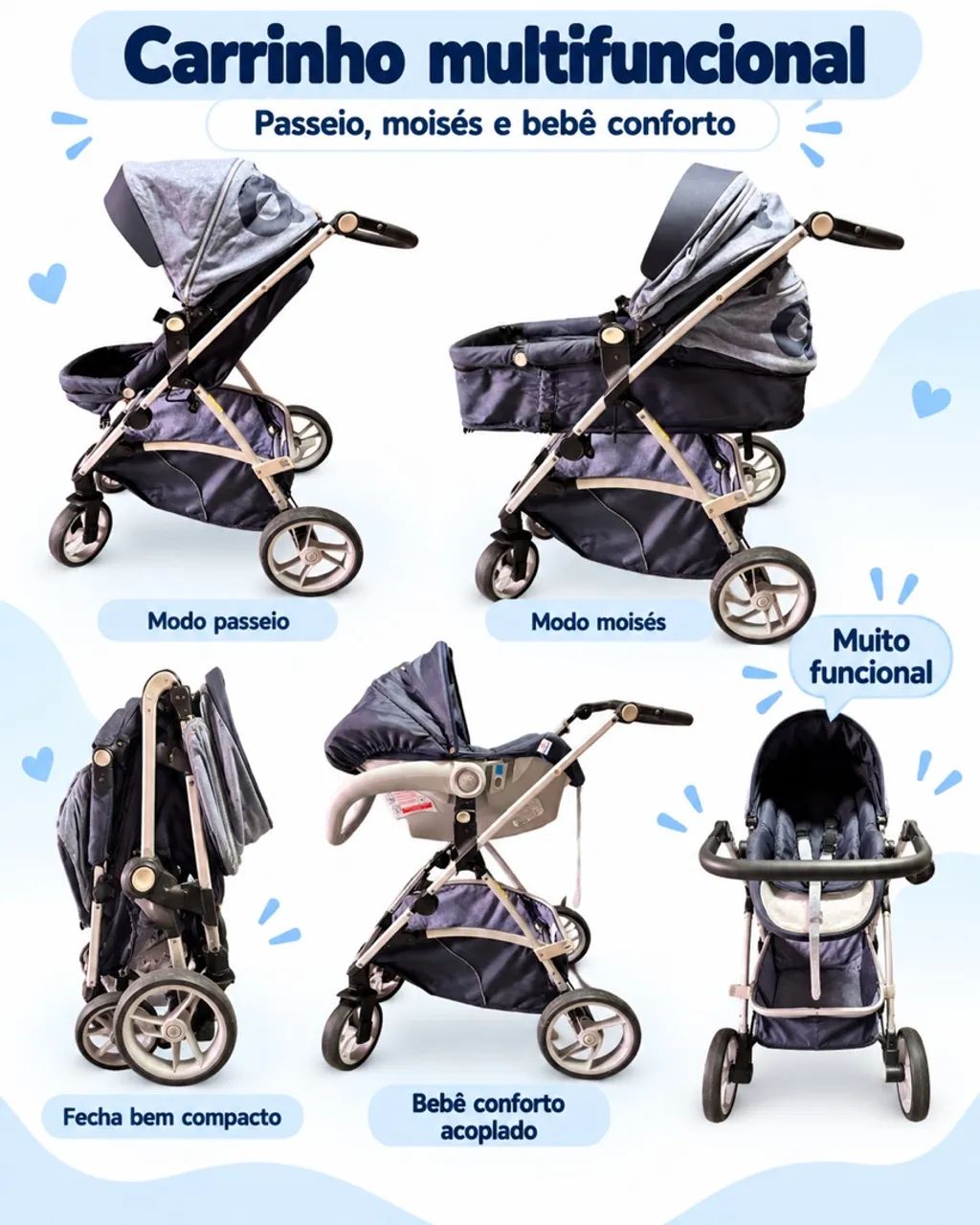 Carrinho de bebê e bebê conforto com base para carro - Foto 2