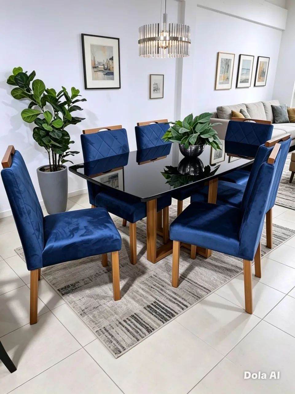 Mesa de jantar 6 cadeiras com tampo de vidro, Base madeira maciça!