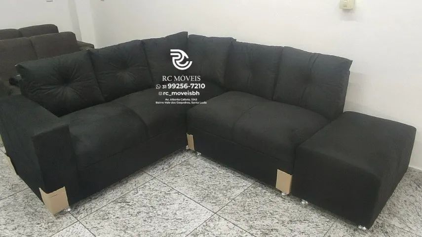 Sofá de Canto com Puff Material suede D33 Confortável Direto da Fábrica - Foto 3