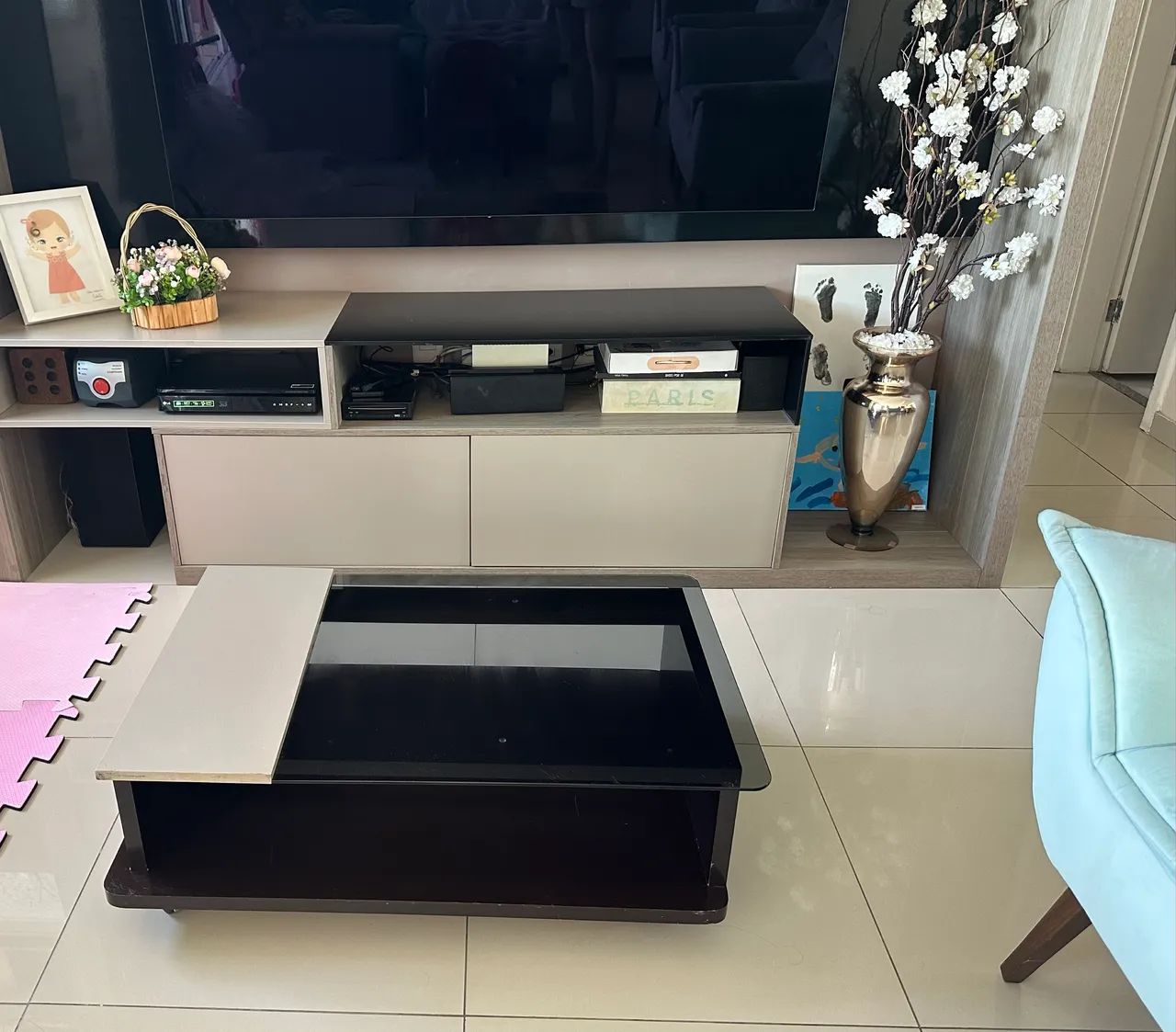 Mesa de centro 100% MDF com tampo de vidro
