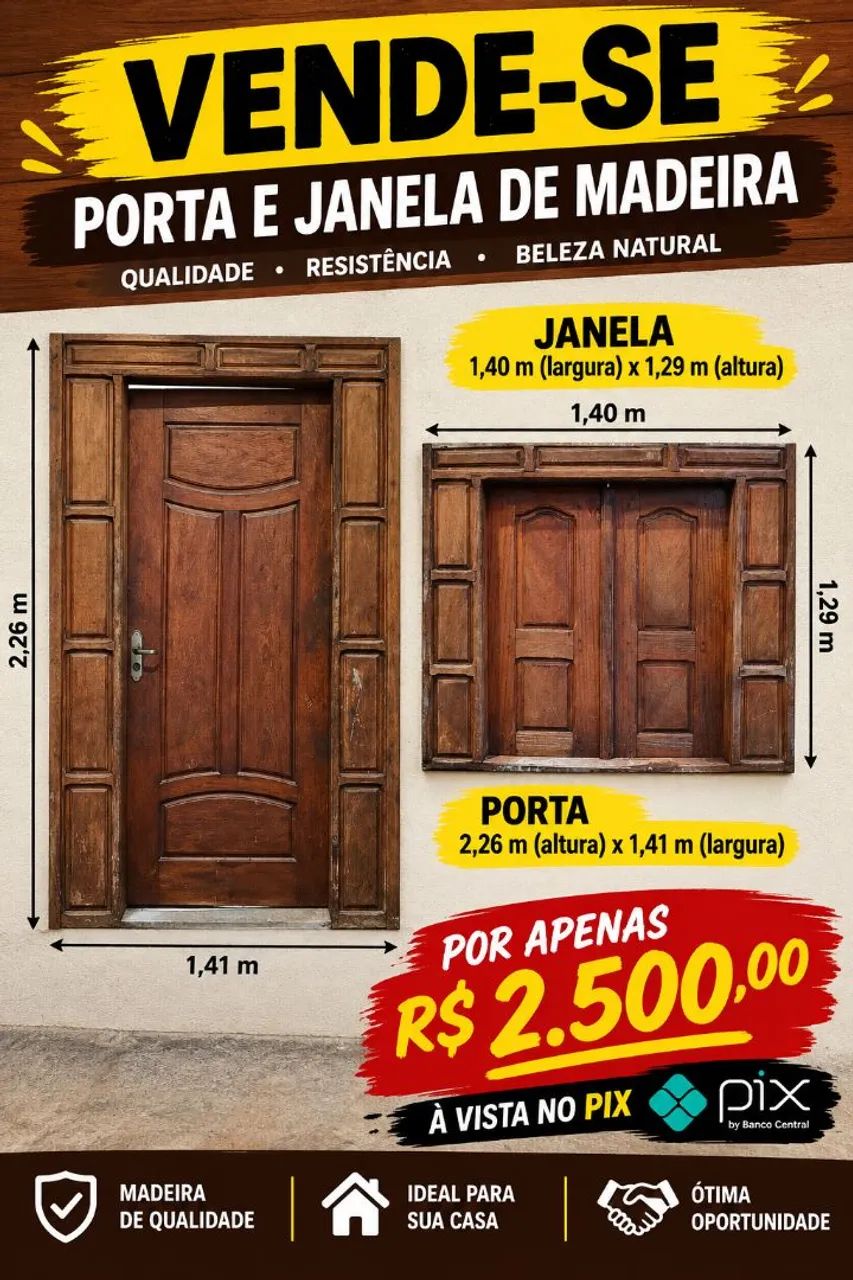 Porta  e janela de madeira 