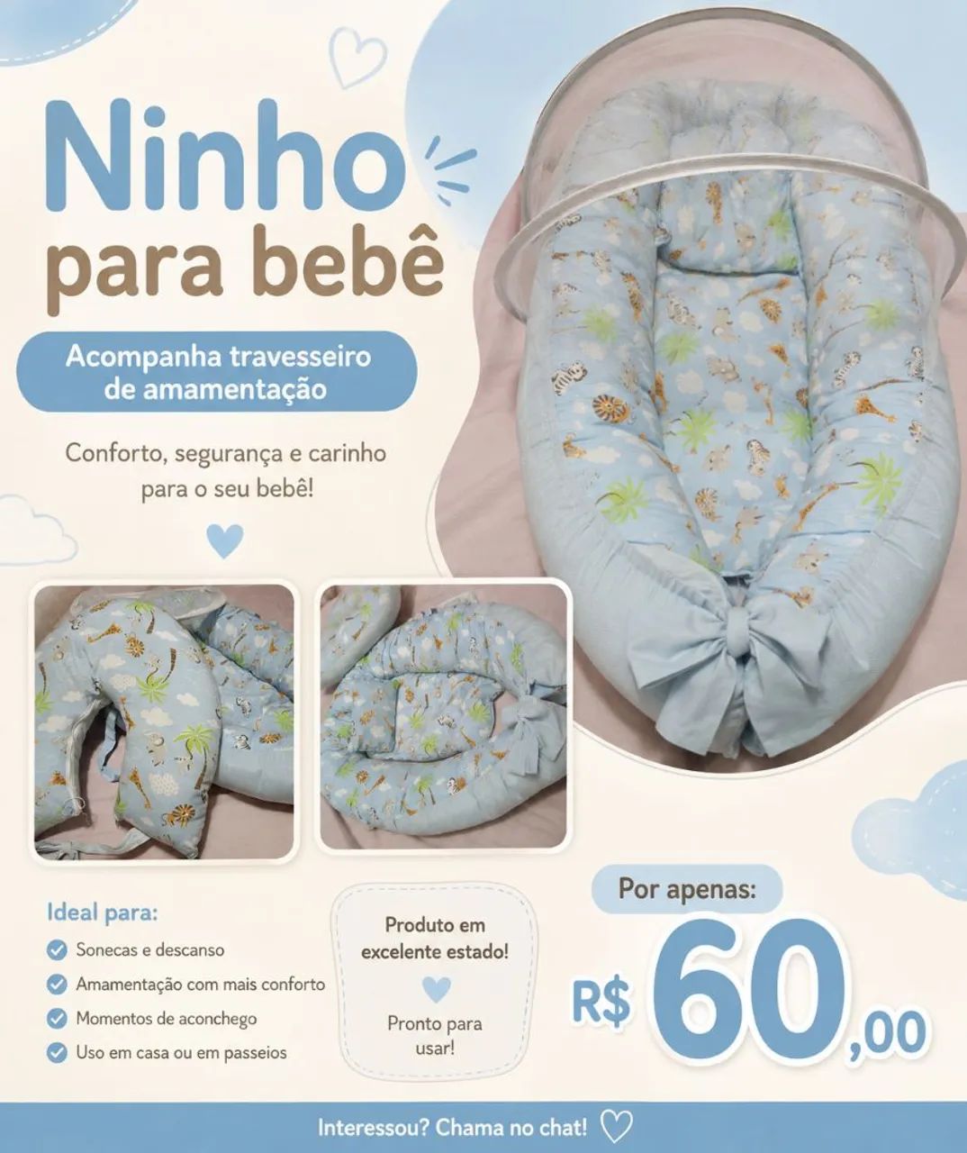 Ninho para Bebê + Travesseiro de Amamentação