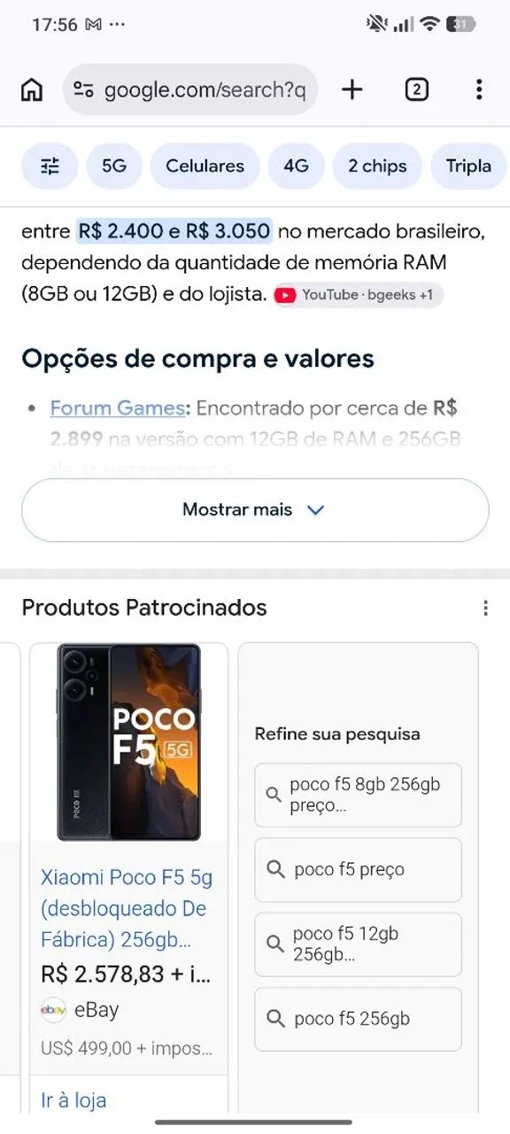 Celular Poço F5 Xaiomi